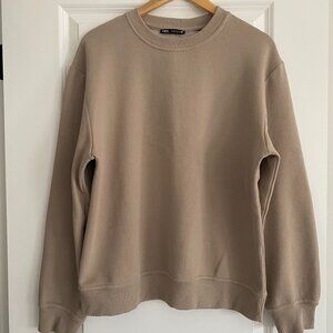 ZARA Basics Taupe Crewneck Sweatshirt – Women's Size Large – Minimalist Fleece